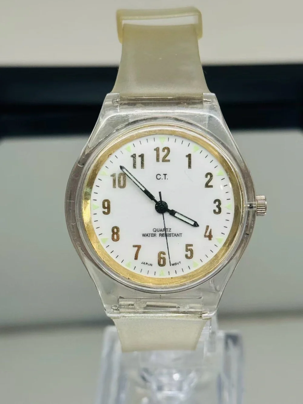 Vintage C.T. Quartz Clear Transparent Watch 36mm Japan Movt New Battery Running